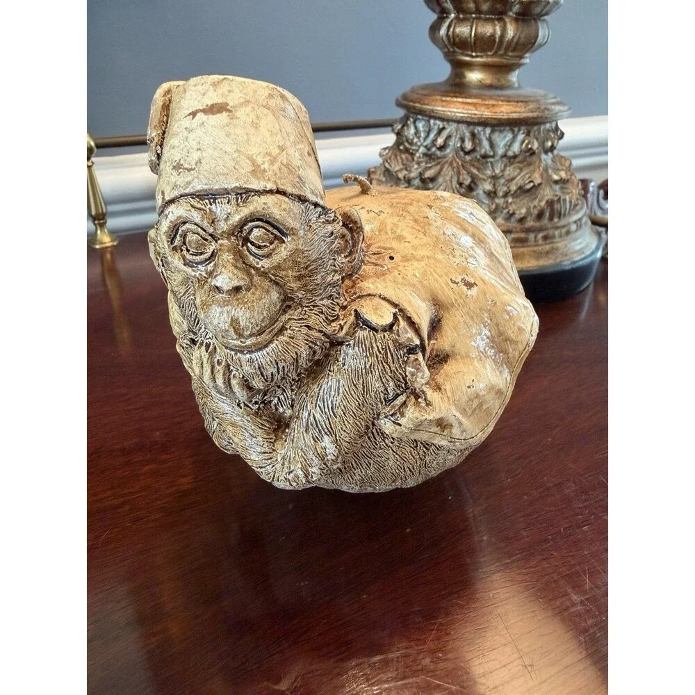 Vintage 1990's Monkey Candle Wearing Fez Hat Chimp Odd Unusual Candle Unscented